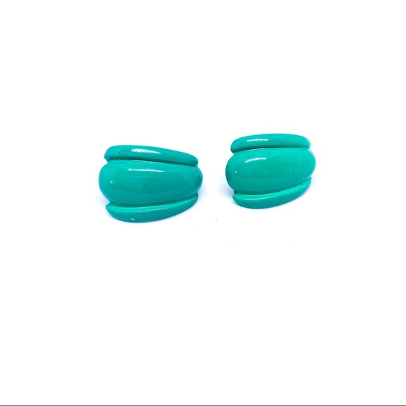Vintage Teal Metal Clip On Earring - Picture 4 of 6